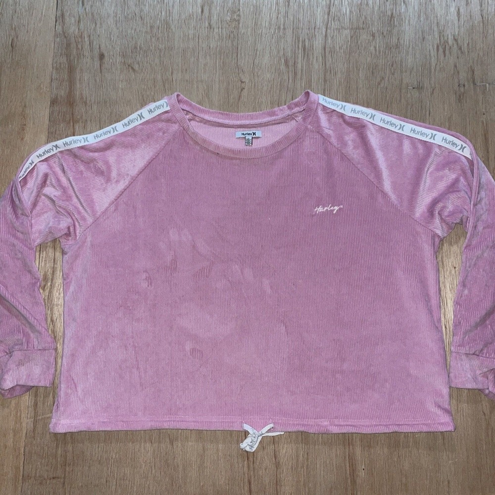 Hurley Cropped Corduroy Long Sleeve T-Shirt Pullover Top Pink Women’s XL
